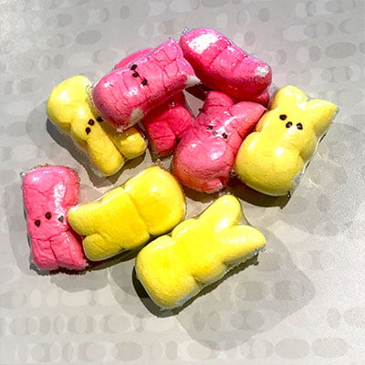 Peeps laundry pods on a counter
