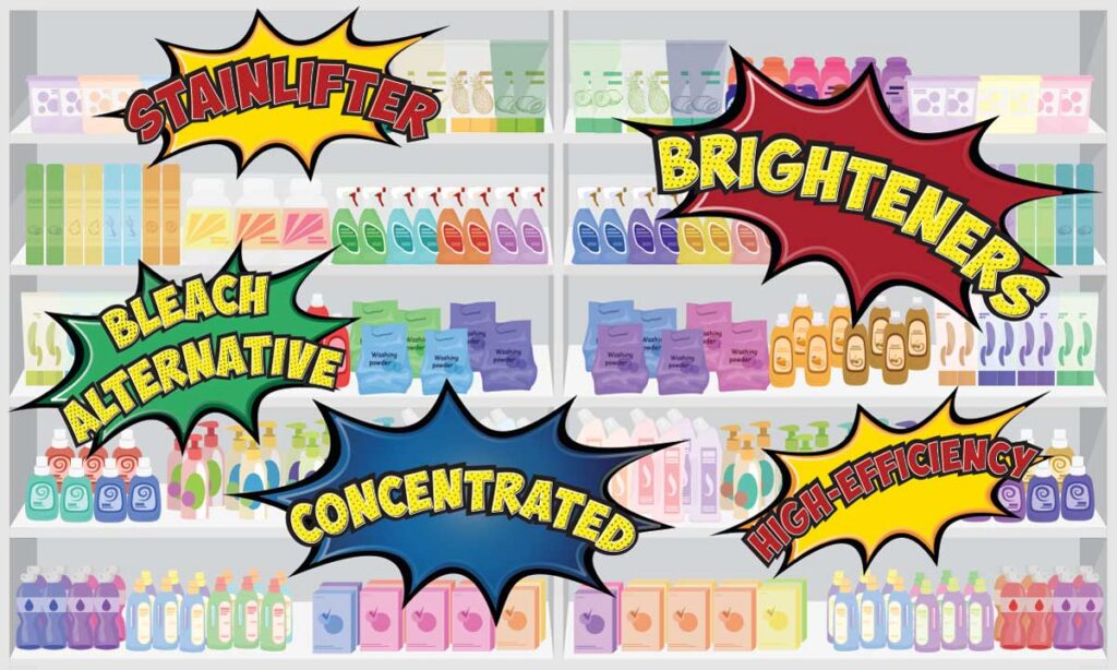 Images of Laundry detergent options and the confusing marketing around them